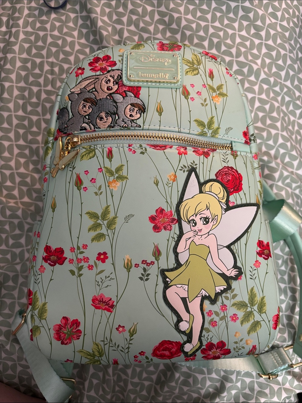 Disney Tinker Bell Floral Mini Backpack - READ DESC *BROKEN /BUSTED TOP ZIPPER*